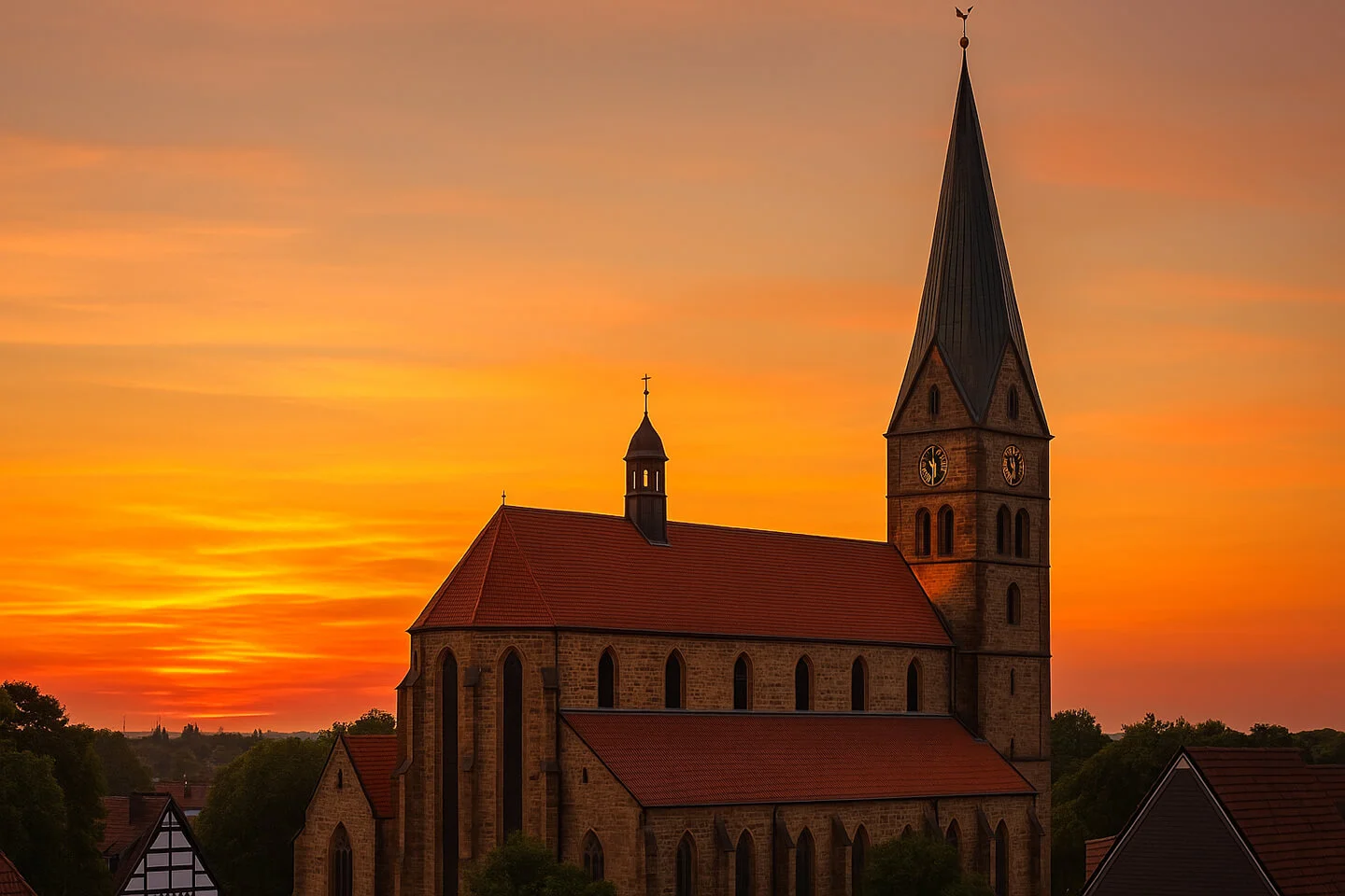 St.-Marien-Kirche in Lippstadt bei Sonnenuntergang – Symbol für Lichtwirkung, Präzision und architektonische Lichtplanung