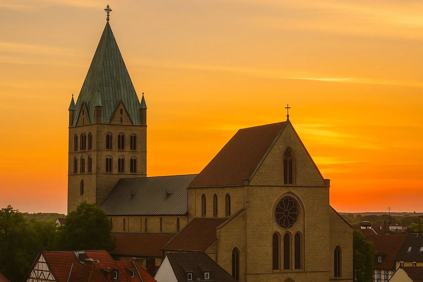 St.-Patrokli-Dom in Soest – Lichtplanung mit Substanz und Wirkung St.-Patrokli-Dom in Soest bei Sonnenuntergang – architektonisches Symbol für Lichtführung und Wirkung im Raum